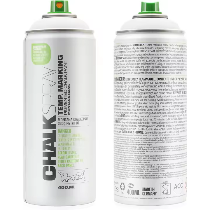 Montana Cans Efecto Tiza Color Blanco 400ml - Se adhiere perfectamente a piedra, hormigón, madera, lona y otras superficies rugosas, acabado mate, secado rápido, hecho de pigmentos ecológicos - 1