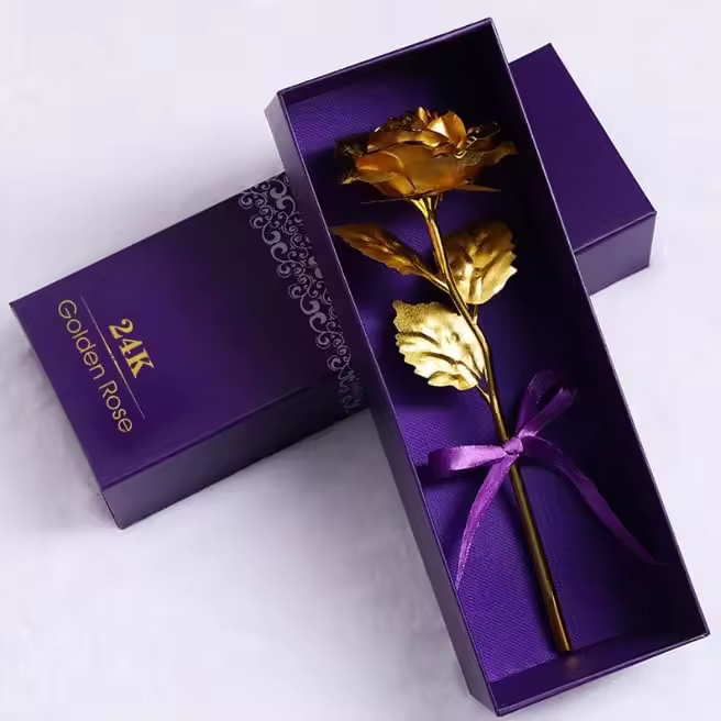 Oro sumergido Rosa 24K Chapado en oro Rojo Rosa-Eterno Tallo Largo Rosa real Exquisito titular, regalo Romántico para el día de San Valentín, mejor para on Aniversario Y EL DÍA DE LA Madre (Gold) - 1