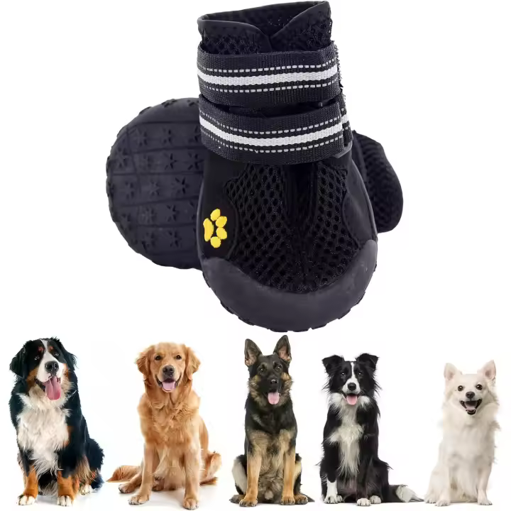 Zapatos para Perros protectores de Patas, 4 unidades, transables para Perros with Suela antideslizante, cierre de Velcro reflectante ajustable, BOTAS para Perros medianos y grandes (Negro, XL) - 1