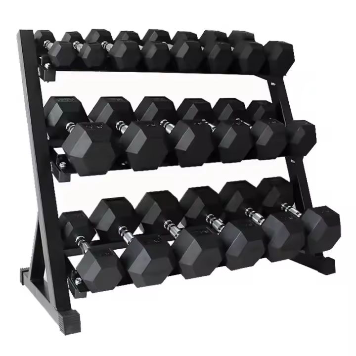 Fitness Tech Set Mancuernero + Mancuernas Hexagonales 2,5kg a 22,5kg Estantes de almacenamiento de pesas libres - 1
