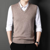 Chaleco De Suéter Para Hombre Color Sólido Moda Casual Cálido Sin Mangas Cómodo Para Primavera Y Otoño V-Neck Material De Algodón Y Lana Delgada - details 2