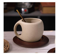 Taza De Café Cerámica Y Taza Retro Para Latte Con Tapete De Madera Y Cucharilla Taza Floral Para Té Y Café Americano - details 13