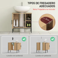 HOMCOM Mueble bajo Lavabo Mueble de Baño con Puerta y Estante Ajustable para Lavabo con Pedestal 60x30x59,5 cm Roble - details 0