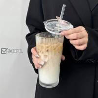 Vaso De Vidrio Con Tapa Y Pajita 600ml Estampado En Línea Para Bebidas Transparente Ideal Para Jugo Agua Y Café Frío - details 1