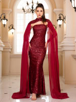 Vestido De Noche Elegante Romagic Para Mujer Con Pelo De Mariposa Desmontable Y Mangas Fluídas De Lentejuelas Vestido De Cumpleaños Y Baile De Prom 2025 Sin Cinturón - details 4