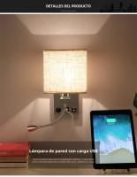 Lámpara De Pared Moderna E27 Con Luz De Lectura LED Y USB Para Dormitorio Sala De Estar Hotel Instalación En La Pared Material De Tela - details 0