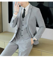 Traje De Tres Piezas Para Hombre De Color Sólido Tendencia Business Con Chaleco Y Pantalones Alta Calidad Conjunto De Moda Para Bodas O Eventos Formales - details 4