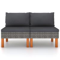 vidaXL Sofás centrales 2 uds ratán sintético y madera de eucalipto Gris, Negro, Conjunto Terraza Muebles Jardín Exterior Juego de Muebles de jardín Mueble Jardín Exterior Muebles de Salon Exterior - details 0