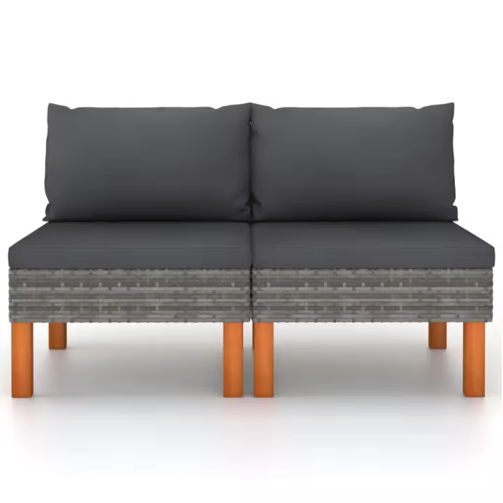 vidaXL Sofás centrales 2 uds ratán sintético y madera de eucalipto Gris, Negro, Conjunto Terraza Muebles Jardín Exterior Juego de Muebles de jardín Mueble Jardín Exterior Muebles de Salon Exterior - 1