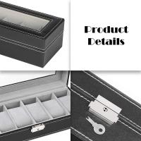 Organizador de Caja de Reloj With 6 ranuraspara helbres, soporte de Exposición de Reloj Negro, estuches de almacenamiento, Negro - details 2