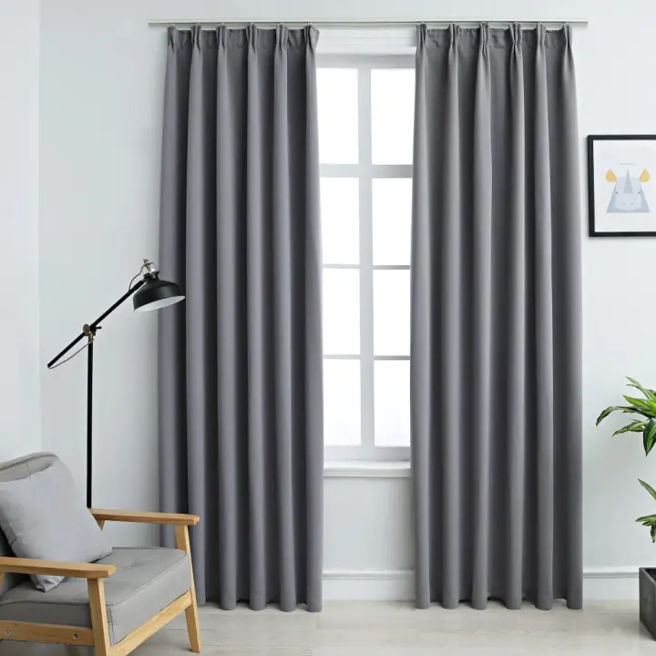 vidaXL Cortinas opacas con ganchos 2 piezas gris 140x245 cm - 1