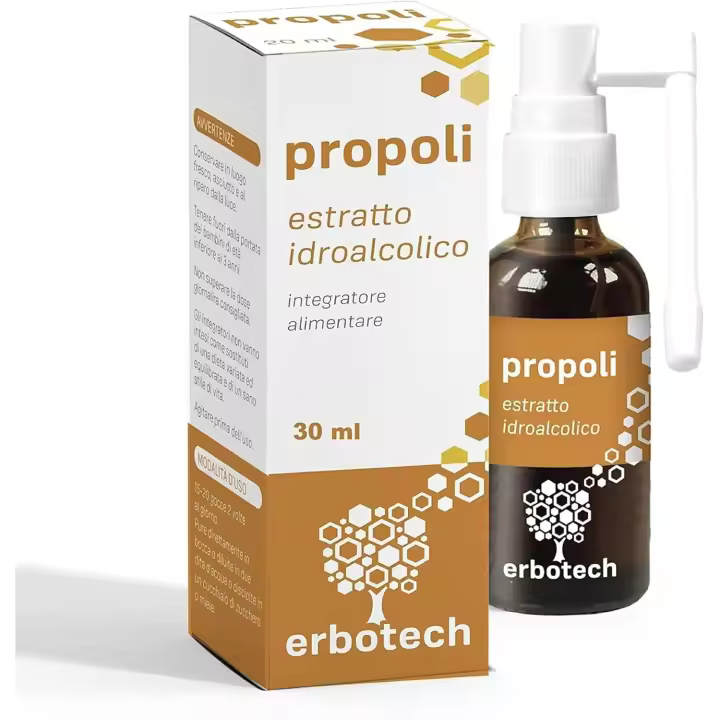 Erbotech, Extracto de Propóleo, Propóleo Spray, 30ml, Propóleo 100% Puro y Natural, 70% Alcohol, Mother Tetas, Remedio Natural para Dolor de Garganta y Tos, Apoya La Salud Respiratoria, ideal para Vegetarianos, Hecho en Italia - 1