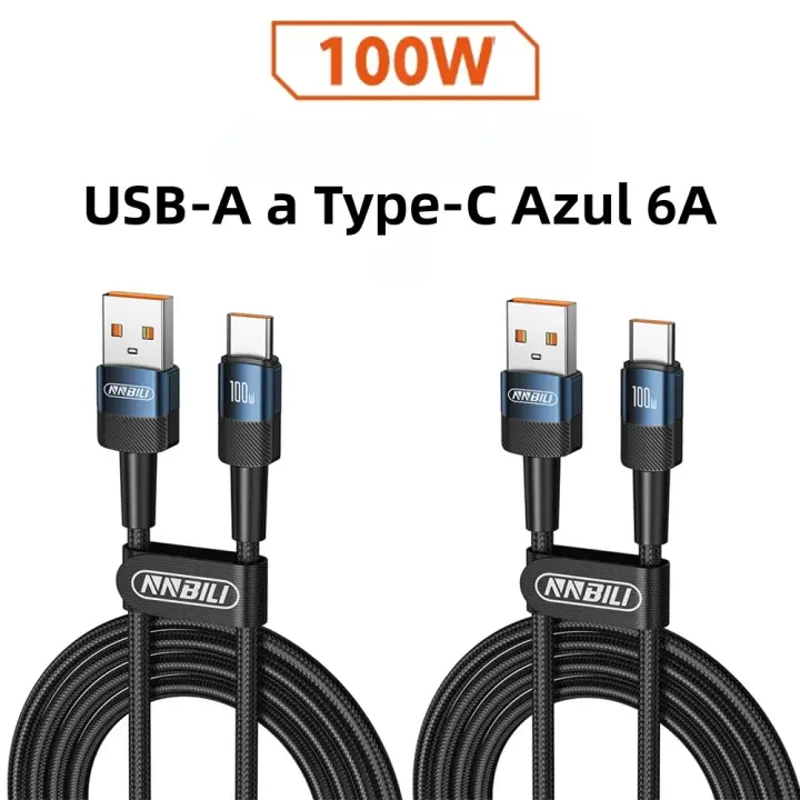 NNBILI 2pcs Cable De Carga Rápida 100W C-C Y A-C Tipo-C Para Huawei Samsung Cable De Acero Tejido 1M 2M - 1