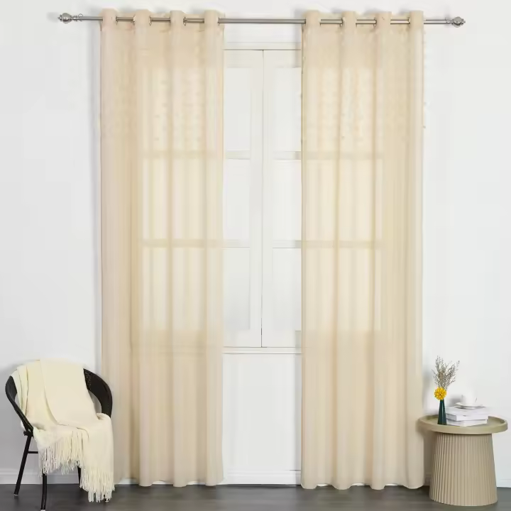 Shoppe house - Cortinas para Salón Dormitorio Translúcido de 140x260cm, Visillo para Ventana con diseño de Pompones Tejido de Gasa Fina 100% Poliéster, Cortina con Ojales - 1