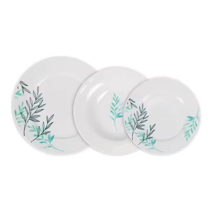 La Mediterránea - Vajilla completa 18 Piezas de Porcelana, Incluye 6 Platos Llanos de (24 cm), 6 Platos Hondos de (21,5 cm) y 6 Platos de Postre de (19 cm) - 1