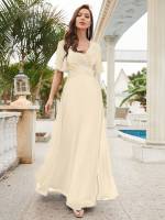 Vestido De Novia Sastre Unithorse Elegante Con Encaje Y Mariposa En Manga Chiffon Para Damas De Honor V-Neck Largo Al Piso - details 43