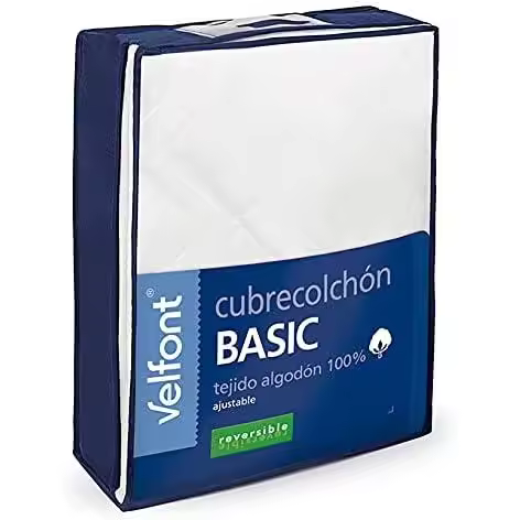 Cubrecolchón Reversible Basic Velfont Acolchado Exterior 100% Algodón - Protege tu colchón con este cubrecolchón- adaptable hasta 27cm altura - 1