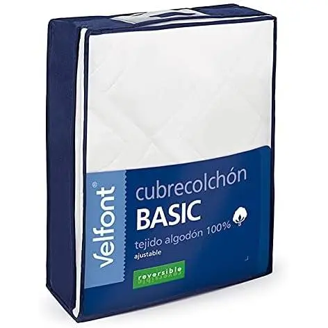 Cubrecolchón Reversible Basic Velfont Acolchado Exterior 100% Algodón - Protege tu colchón con este cubrecolchón- adaptable hasta 27cm altura - 1
