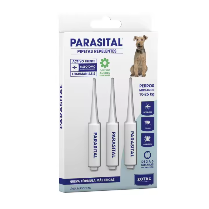 Zotal Laboratorios Pipetas Repelentes PARASITAL para Razas MEDIANAS de 10 a 25 Kg - Pack de 3 Unidades - 1