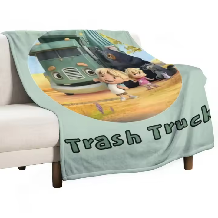 Manta Decorativa De Peluche Coral Con Diseño De Camión De Basura De Netflix Manta Para Sofá Y Cama Para Adultos Estilo Moderno Antipelusa Portátil Para Viajes Picnics Y Uso Doméstico - 1