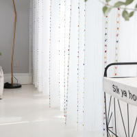 Cortina De Tules Nórdicas Coloridas Con Borlas Transparente Y Elegante Para Decoración De Sala De Estar Y Dormitorio Con Bolso De Percha - details 3