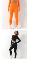 Conjunto De Yoga Fitness Sin Costuras Absorbedor De Sudor Levantamiento De Caderas Pantalones De Yoga De Cintura Alta Para Mujer Deporte Con Manga Larga Y Sudadera - details 7