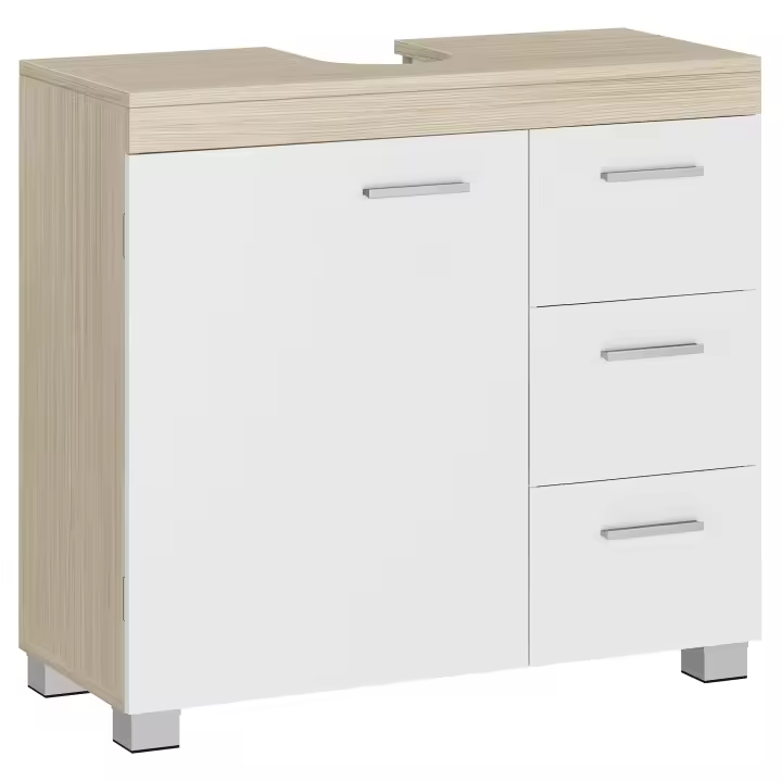 Mueble bajo lavabo para baño blanco, 3 cajones, 2 compartimentos, apto para lavabos de pie, con pedestal - 1