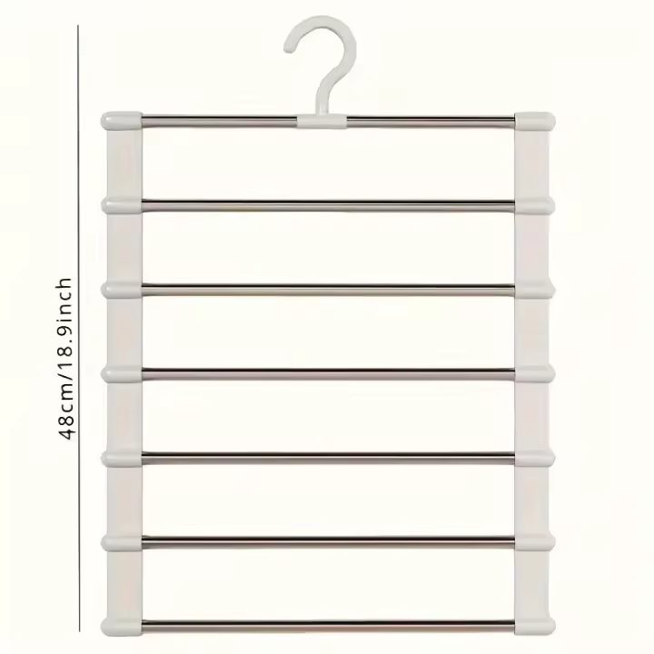 1pc Colgador de pantalones ahorrador de espacio plegable, organizador de plástico de varias capas para jeans, barras de acero inoxidable para pantalones ajustados y ropa casual, acabado sin terminar, estantería de exhibición minorista, perchero de ropa - 1