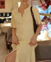 Vestido Tejido De Pescuezo Slimming Estilo Europeo Y Americano Nuevo Verano 2024 Cintura Delgada Hueco A-Line Manga Corta Cuello Redondo Streetwear Longitud Media Pierna Para Mujer - details 3