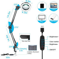 Lupa con luz LED 2 en 1, lámpara de escritorio con 3 modos de Color, regulable, sin escalonamiento, manos libres, 5X - details 2
