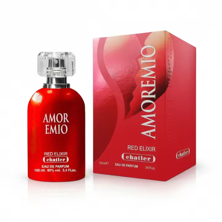 Perfume femenino Amor Emio Red Elixir Eau de Parfum de Chatler, fragancia intensa y apasionada, con un aroma dulce y envolvente, ideal para ocasiones especiales. Presentado en frasco original con estuche. 🚚 Envíos a España 24/48 horas. - 1
