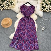 Vestido Bohemio De Verano Para Mujer Estampado Floral Vintage V-Neck A-Line Midi Con Abertura Elegante Ropa Casual Female - details 17