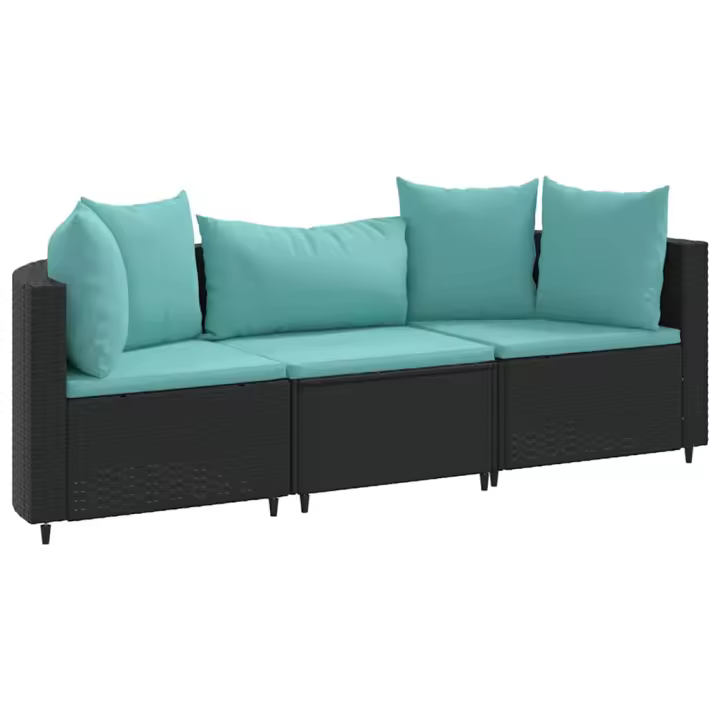 vidaXL Set de sofás de jardín con cojines 3 pzas ratán sintético negro - 1