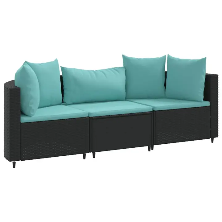 vidaXL Set de sofás de jardín con cojines 3 pzas ratán sintético negro - 1
