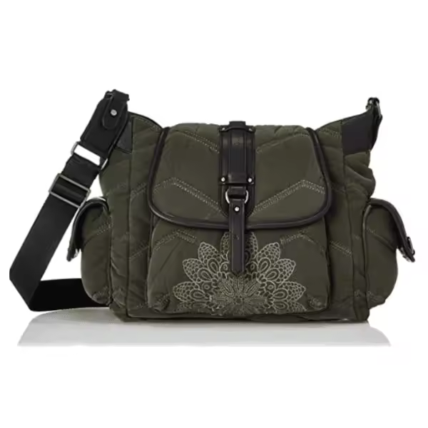 Bolso Mujer Desigual Soko Kyoto Verde Oscuro - Diseño Acolchado y Bordado Grande Estilo bandolera - 1