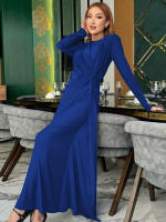 Vestido Maxi Dulzura Elegante Y Sólido Con Hombros Acentuados Y Cintura Definida Para Fiesta De Noche Mujer Otoño Invierno - details 15