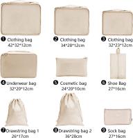 9 piezas Bolsas organizadoras de Maleta, Organizador de Equipaje multión, Impermeable. Para Zapatos, Ropa, Beige - details 0