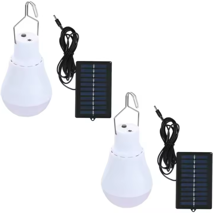 2 Luz de camping solar portáthil, Bombilla solar LED lámpara de emergencia solar Luz Jardín linterna iluminación solar with Panel de bombilla de gancho para camping, pesca, senderismo, interior - 1