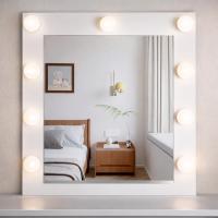 Makeup Vanity with Light | Dressing Table with Mirror, 2 Drawers and Storage Shelves | Modern White Makeup Table for Bedroom, Cosmetic and Jewelry Organizer - details 5