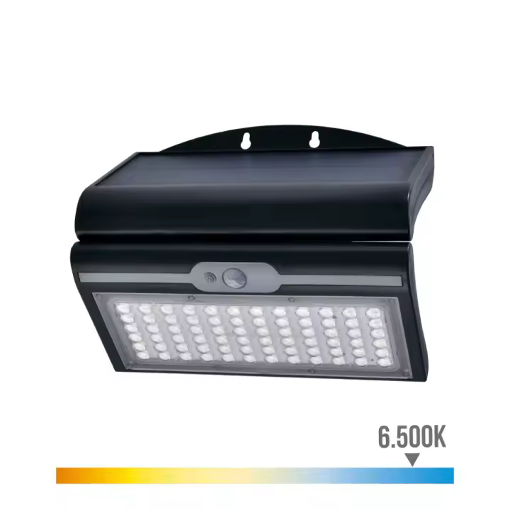 Aplique solar 6w 430lm 6.500k con sensor color negro edm - 1
