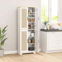 HOMCOM Alacena de Cocina Aparador de Cocina Mueble Auxiliar de Cocina con Estantes Ajustables Puertas de Ratán y Sistema Anti-vuelco 60x30x170 cm Blanco - details 1