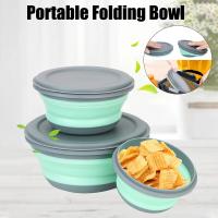 Tazas De Silicona Plegables 3 Piezas Con Tapa Set De Bollos Portátiles Para Almuerzo Eco-amigables Tamaño round - details 0
