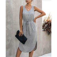 Vestido Midi Sin Mangas Para Mujer Casual Verano Algodón Sólido V-Neck Ajustable Estilo Casual Longitud Media Pierna - details 8