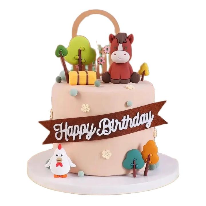 Adorno De Tarta De Caballo Marrón Cartoon Para Fiesta De Cumpleaños De Niños Decoración De Pony Y Foin Para Regalo De Cumpleaños