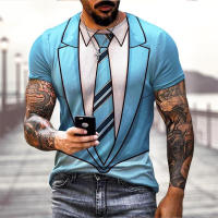 Camiseta De Verano Con Traje Falso Y Estampado 3D Para Hombre Estilo Callejero Manga Corta Camiseta Casual Cómoda Transpirable - details 3