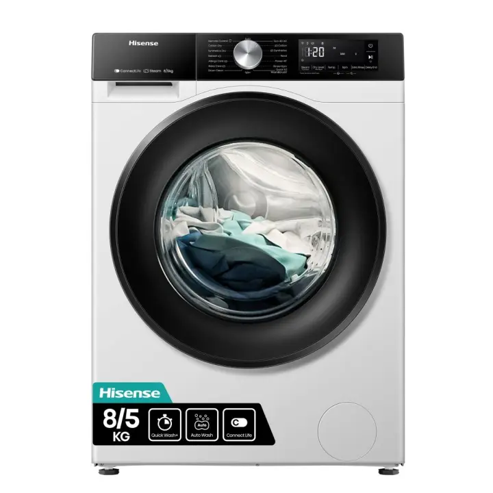 Hisense - Lavasecadora WD3S8043BW3 8 kg / 5 kg, 1400 rpm, clase D/B, con WiFi y función vapor 99,9 % para higiene profunda, blanco - 1
