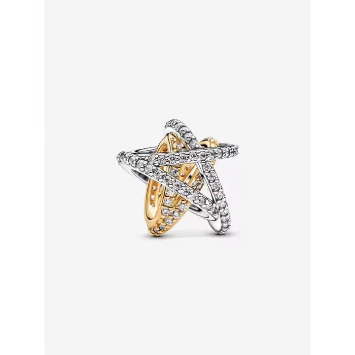 Charm Pandora Estrella Cruzada Brillante Plata de primera ley Recubrimiento en oro 763590C01 - 1