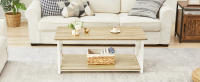 Mesa de Centro con 2 Estantes, 100cm Mesa de Café con Redonda, Tablero de Estilo de Moderno en Macro de para la Salón, Beige - details 2