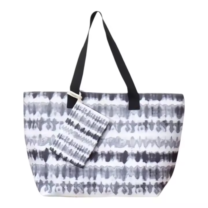 Bolso de playa plegable grande con cremallera - Bolso de hombro ligero y duradero con monedero incluido, ideal para compras, camping y viajes, diseño de hojas tropicales impreso, múltiples colores disponibles - 1