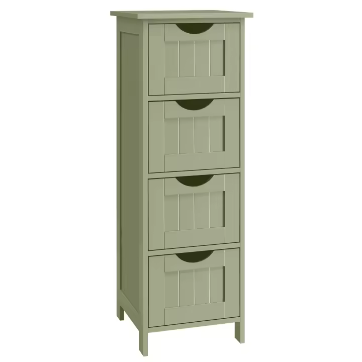 VASAGLE Armario de baño, Armario de Almacenamiento, Armario de Pie, con 4 cajones, 30 x 30 x 82 cm, para Baño, Sala de Estar, Comedor, Cocina, Estilo Moderno, Verde Laurel - 1